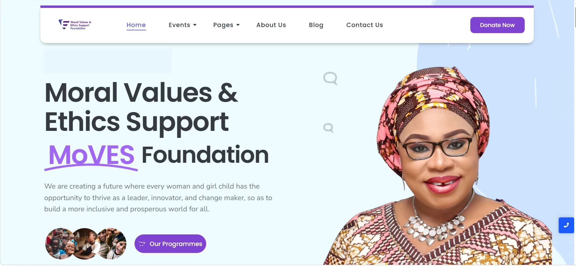 Moves Foundation homepage with mission-led copy and programme entry point.
