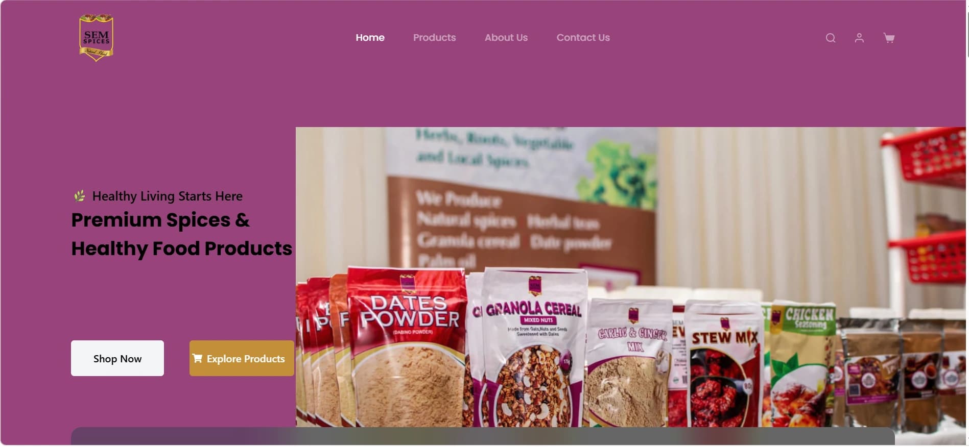Natural Blend e-commerce homepage with branded products and shopping calls to action.